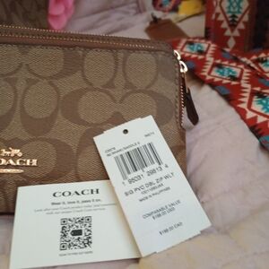 Coach Brown Signature Zip Wallet Crossbody